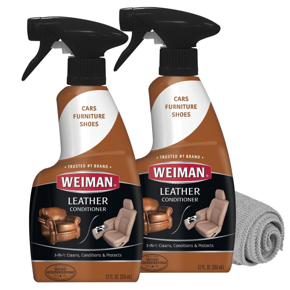 Weiman Leather Cleaner and Conditioner for Furniture - 12 Ounce - 2 Pack - Ultra Violet Protection Help Prevent Cracking or Fading of Leather Couches, Car Seats, Shoes, Purses