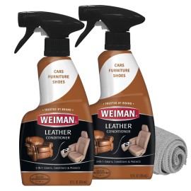 Weiman Leather Cleaner and Conditioner for Furniture - 12 Ounce - 2 Pack - Ultra Violet Protection Help Prevent Cracking or Fading of Leather Couches, Car Seats, Shoes, Purses