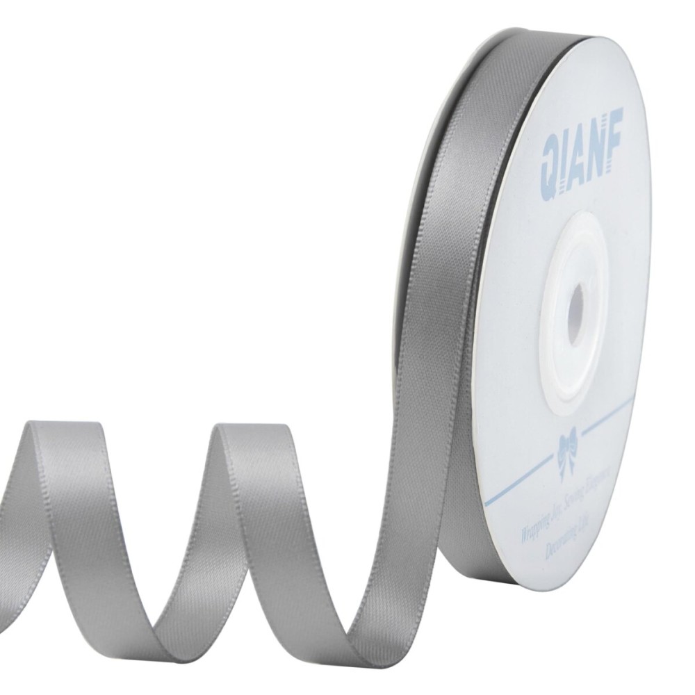 QIANF 3/8 Inch Double Face Satin Ribbon Silver Ribbon for Gift Wrapping Hair Bows Making Chair Sash Valentine\'s Day Wedding Birthday Party Invitation Decorations Floral Craft Sewing, 25 Yards