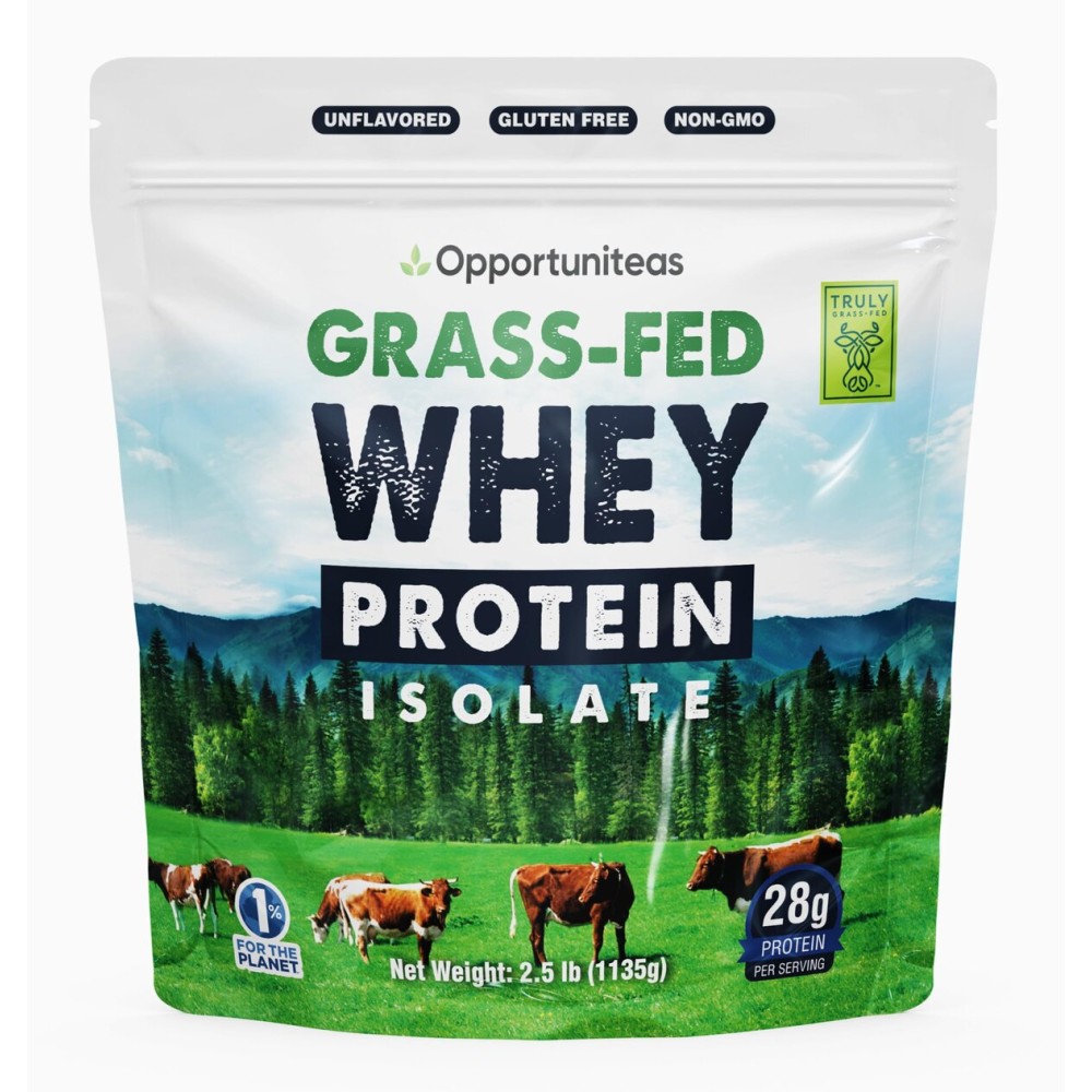 Opportuniteas Grass Fed Whey Isolate Protein Powder - Unflavored, Heavy-Metal Tested, 28g Protein, Sourced from Ireland, Hormone-Free, Non-GMO, Packaged in USA - 2.5lb