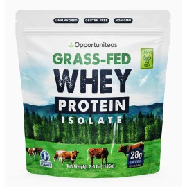 Opportuniteas Grass Fed Whey Isolate Protein Powder - Unflavored, Heavy-Metal Tested, 28g Protein, Sourced from Ireland, Hormone-Free, Non-GMO, Packaged in USA - 2.5lb