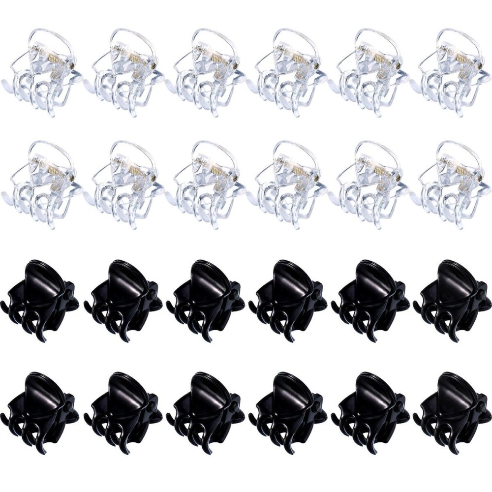 HOTOP 24 Pcs Small Mini Hair Clips Tiny Hair Claw Clips, Small Hairs Clamps Non Slip Tiny Plastic Jaw Clip(Black, Clear)