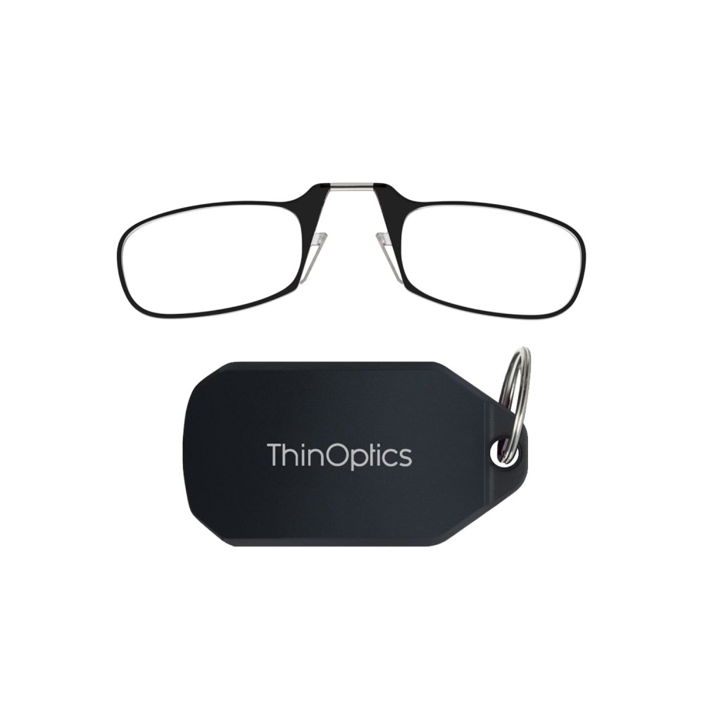 ThinOptics Keychain Case and Readers Rectangular Reading Glasses, Black, 44 mm + 2.5
