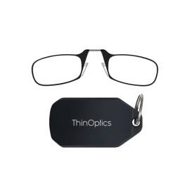 ThinOptics Keychain Case and Readers Rectangular Reading Glasses, Black, 44 mm + 2.5