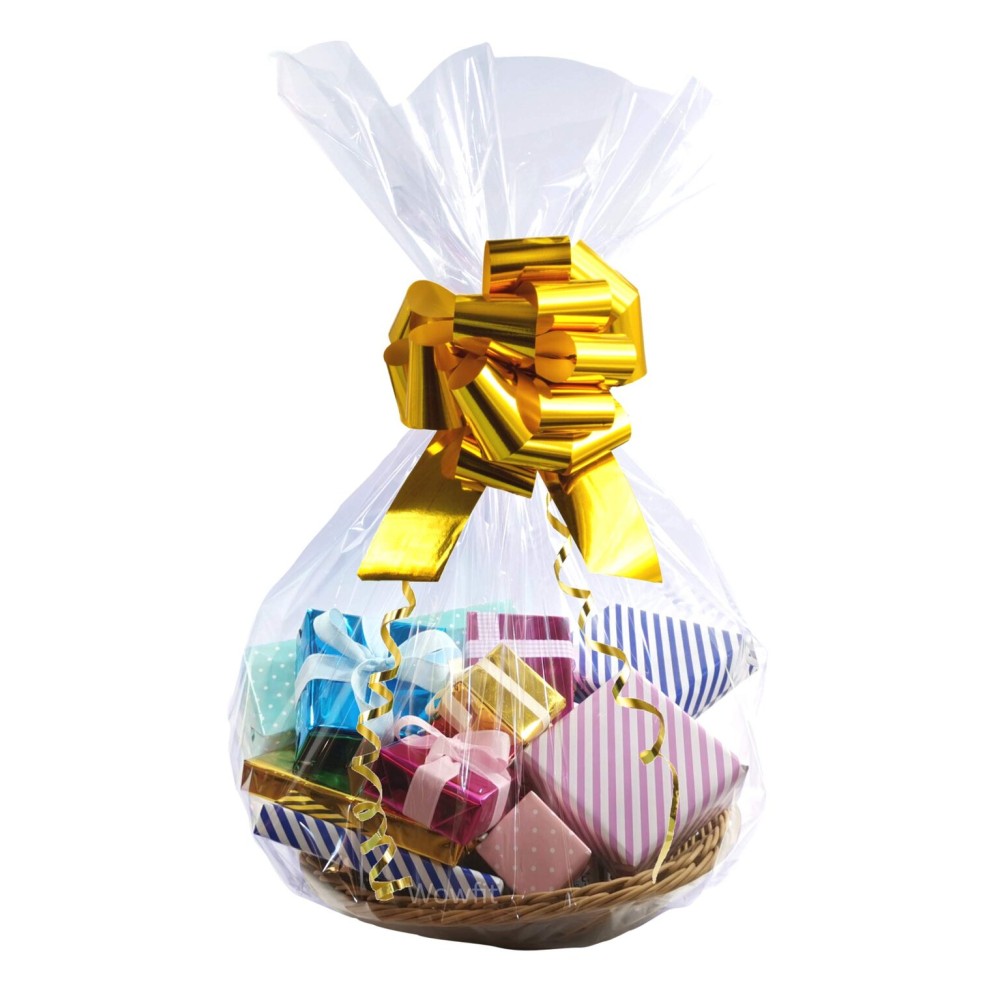 Wowfit Cello Bags,10 CT 24x30 inches Clear Cellophane Bags Perfect for Gift Baskets, Presents, Weddings, Bridal/Baby Showers and More (Flat, No Gusset, Ribbon Not included)