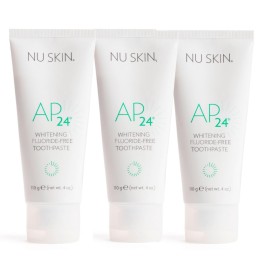 Nu Skin AP 24 Whitening Fluoride - Free Toothpaste | AP 24 Blend | Vanilla Mint Flavor | Brightens Teeth | Removes Surface Stains | Prevents Dental Cavities & Plaque | Enamel-Safe | 4 oz | 3 Pack