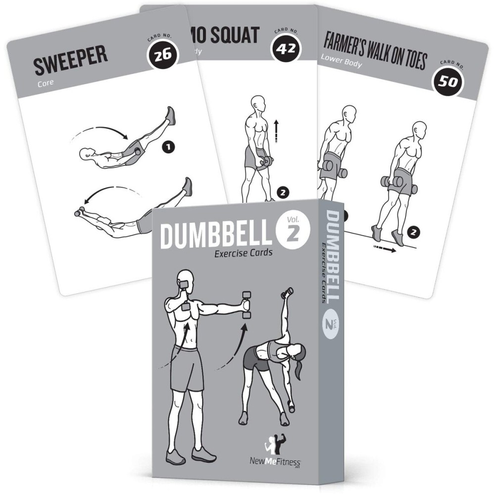 NewMe Fitness Dumbbell Workout Cards, Instructional Fitness Deck for Women & Men, Beginner Fitness Guide to Training Exercises at Home or Gym (Dumbbell, Vol 2)