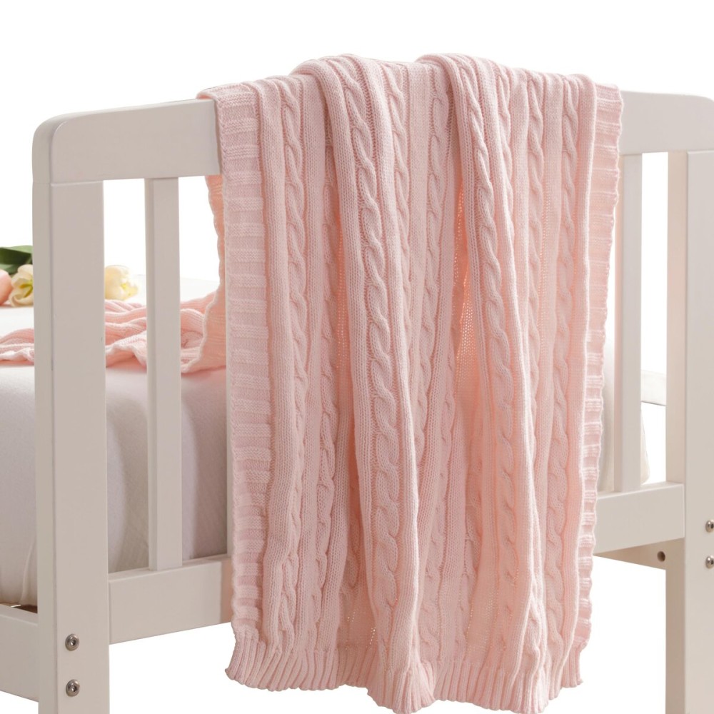 NTBAY 100% Pure Cotton Cable Knit Toddler Blanket, Super Soft Warm Breathable 30x40 Baby Blanket for Crib, Stroller, Nursery, Travel, Newborn, 30x40 Inches, Baby Pink
