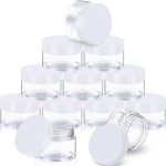 12 Pack Small Plastic Containers with Lids Clear Plastic Favor Storage Jars Wide Mouth for Beauty Products (2 Ounce, White)