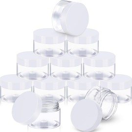 12 Pack Small Plastic Containers with Lids Clear Plastic Favor Storage Jars Wide Mouth for Beauty Products (2 Ounce, White)