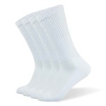 Well Knitting Diabetic Socks for Men & Women, Coolmax Medical Circulation Crew Mid Calf Socks with Seamless Toe, Non-Binding Top, and Padded Sole, 4 Pairs (XL, White)