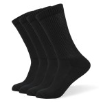 Well Knitting Diabetic Socks for Men & Women, Coolmax Medical Circulation Crew Mid Calf Socks with Seamless Toe, Non-Binding Top, and Padded Sole, 4 Pairs (Blcak,XL)