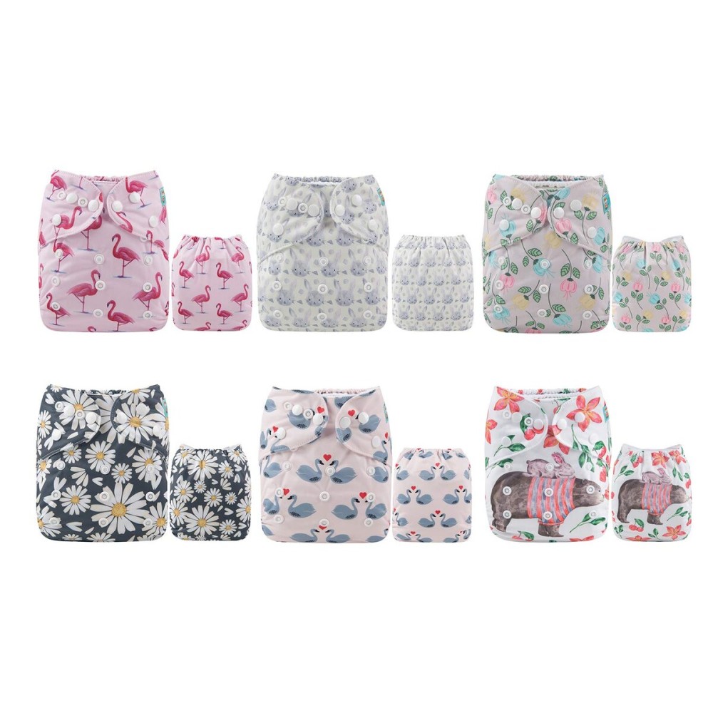 ALVA 6 Pack Cloth Diaper with 12 Inserts One Size Adjustable Washable Reusable Diaper Cover for Baby Girls and Boys