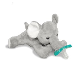 RaZbaby JollyPop Pacifier, Holder w/Detachable Baby Pacifier, Stuffed Animal RaZbuddy, All Ages 0M+, Machine Washable, Textured & Easy to Hold - Elephant