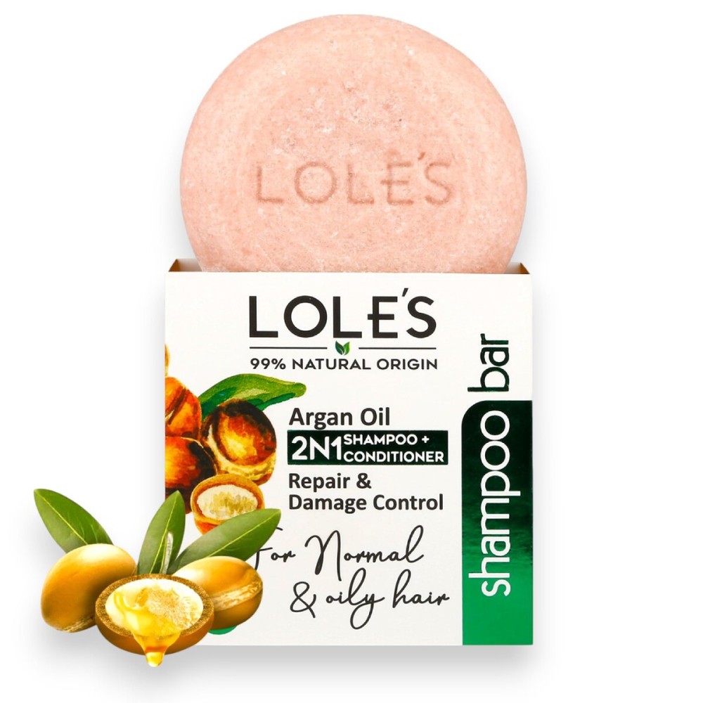 LOLE\'S Shampoo Bar and Conditioner 2in1 with Argan Oil for Normal to Oily Hair, Repair & Damage Control, 99% Natural, Sustainably Sourced, 3.5Oz