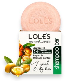 LOLE\'S Shampoo Bar and Conditioner 2in1 with Argan Oil for Normal to Oily Hair, Repair & Damage Control, 99% Natural, Sustainably Sourced, 3.5Oz