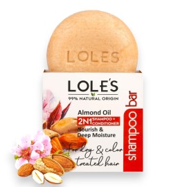 LOLE\'S 2 in 1 Almond Oil Shampoo & Conditioner for Color Treated & Dry Hair, Travel Size, 99% Natural Origin, Silicone Free, 3.5Oz