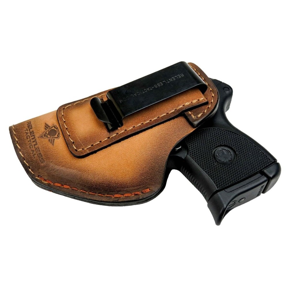 The Defender Leather IWB Holster - Made in USA - Fits Ruger LCP, LCP2, Sig P238, P290, S&W Bodyguard .380 and Most .380\'s Made in USA - Charred Oak Left Handed