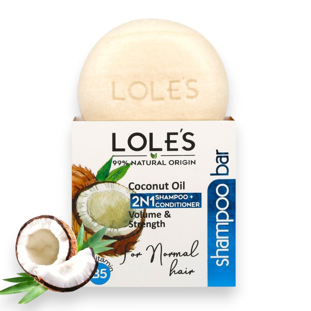 LOLE\'S Shampoo Bar and Conditioner, 2in1 with Coconut Oil for Normal Hair, Volume & Strength, 99% Natural Origin, Sustainably Sourced, 3.5Oz