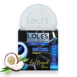 LOLE\'S Shampoo Bar and Conditioner, 2in1 Men\'s Care for Cleaning Hair, Body and Beard, Coconut Scent, 99% Natural Origin, Sustainably Sourced, 3.5Oz