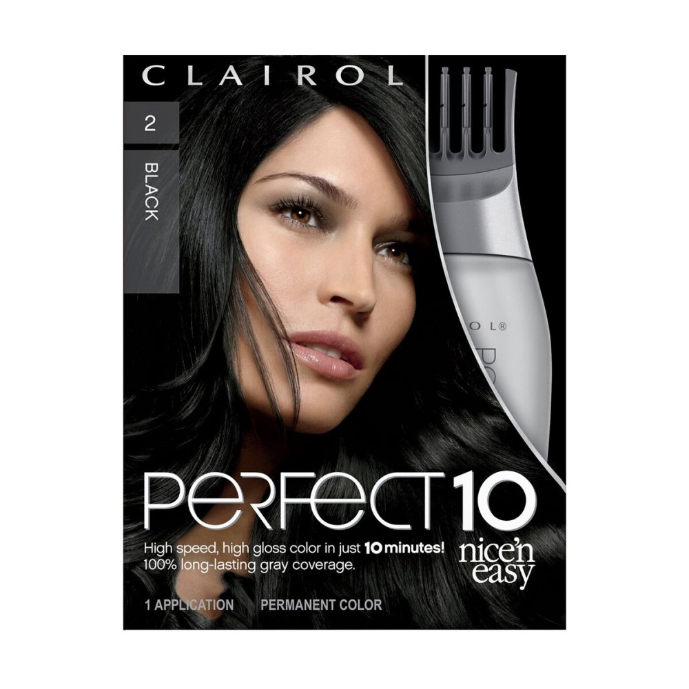 Clairol Nice\'n Easy Perfect 10 Permanent Hair Dye, 2 Black Hair Color, Pack of 1