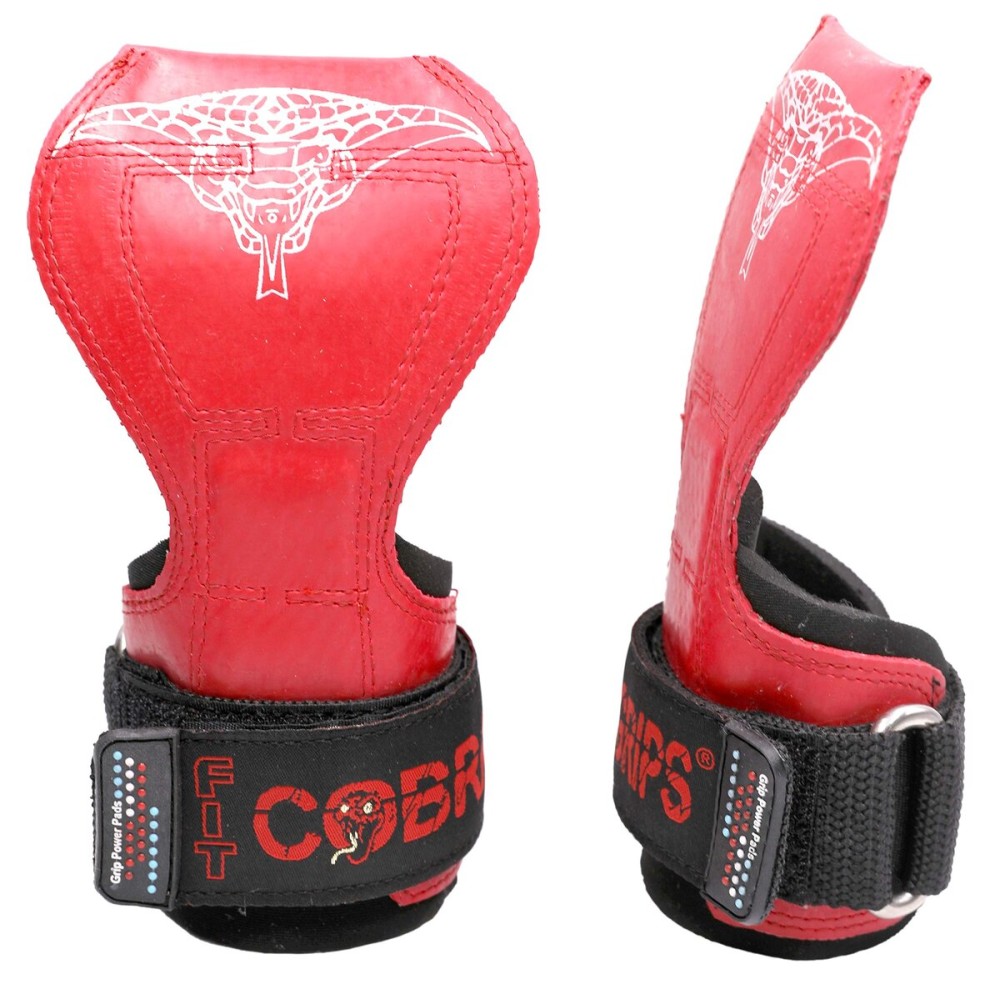 Cobra Grips PRO Weight Lifting Gloves Heavy Duty Straps Alternative Power Lifting Hooks Best for Deadlifts Adjustable Neoprene Padded Wrist Wraps Support Bodybuilding (FIT Red Rubber)