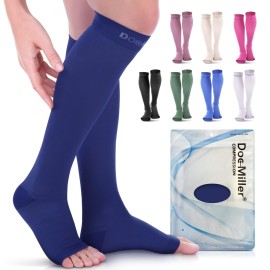Doc Miller Open Toe Compression Socks, 20-30 mmHg, Toeless Compression Sleeves for Legs, Knee High Stockings for Shin Splints, Varicose Veins, Travel, Calf Support & Muscle Recovery, Men & Women, Pair