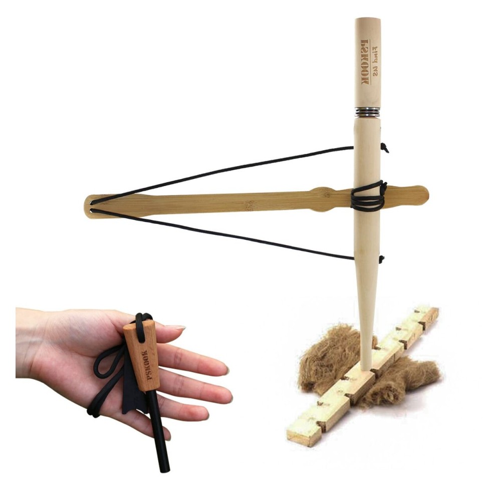 PSKOOK Bow Drill Kit Fire Starter, Survival Practice Friction Fire Tool for Outdoor Activity Teaching, Outward Bound Training, Wildness Survival Beginner Including a 4.7 Ferro Rod