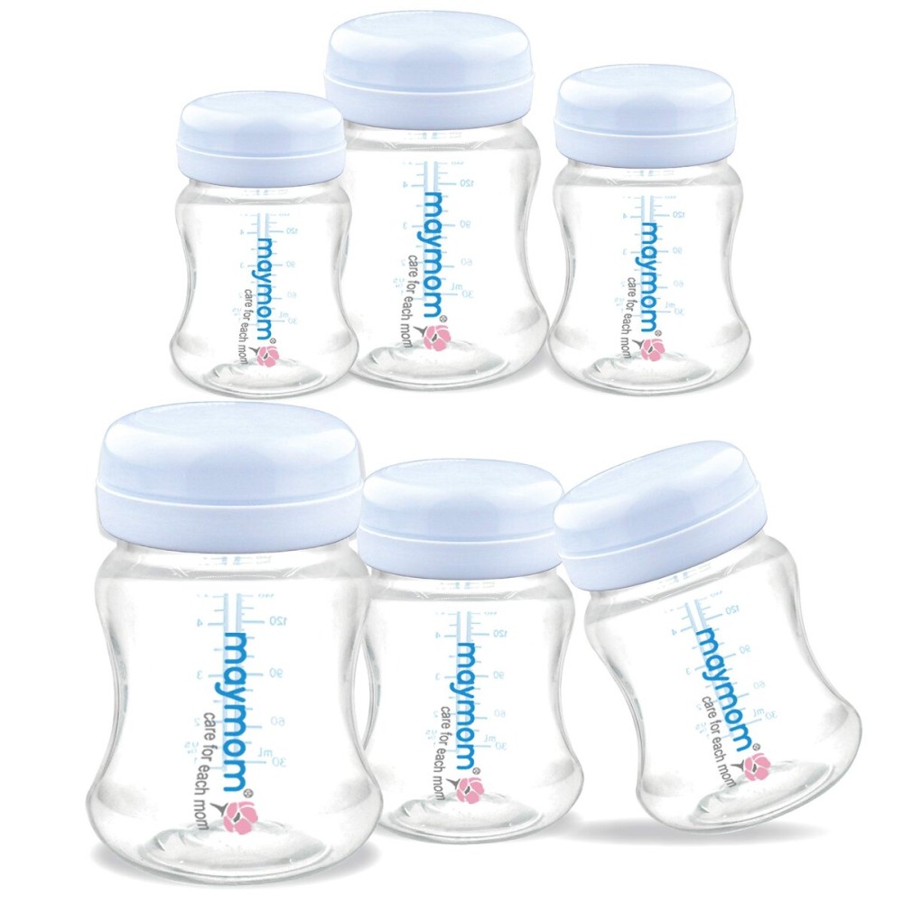 Maymom Wide-Mouth Milk Storage Collection Bottle with Travel Cap and Sealing Ring ; Can Replace Spectra S1 S2 Avent Natural Avent Classic Bottles (6pc 4.7Oz/140mL)
