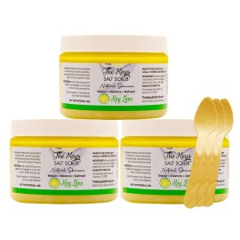 The Keys Salt Scrub -Sea Salt Scrub - Exfoliating Body Scrub with Wooden Spoon - Moisturizing Exfoliator for Hands, Foot, Bath, (12 Ounce (Pack of 3), Key Lime)