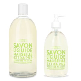 Compagnie de Provence Savon de Marseille Extra Pure Liquid Soap - Fresh Verbena - 16.7 Fl Oz Glass Pump Bottle and 33.8 fl oz Plastic Bottle Refill