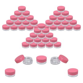 Houseables Sample Containers, Lip Balm Containers, Sample Jars, Mini Jars with Lids, Small, Empty, Makeup, Powder, Gloss, Cosmetic, Tiny, Chapstick, Dab, Wax, Scrub, Little, Pink, Plastic 3 Gram, 50PK