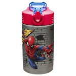 Zak Designs Stainless Steel One Hand Operation Lid and Built-in Carrying Loop Water Bottle with Straw Spout is Perfect for Kids (15.5 oz, BPA Free), 1 Count (Pack of 1), Marvel Comics Spider-Man