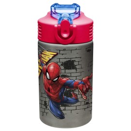 Zak Designs Stainless Steel One Hand Operation Lid and Built-in Carrying Loop Water Bottle with Straw Spout is Perfect for Kids (15.5 oz, BPA Free), 1 Count (Pack of 1), Marvel Comics Spider-Man