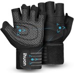 ihuan Ventilated Weight Lifting Gym Workout Gloves with Wrist Wrap Support for Men & Women, Full Palm Protection, for Weightlifting, Training, Fitness, Hanging, Pull ups