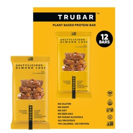 TRUBAR Vegan Protein Bar, Saltylicious Almond Love, Gluten Free, Plant Based, High Fiber, Dairy Free, Low Fat, Non GMO, No Sugar Alcohols, 12G Lean Protein, 13G Fiber, Healthy Snack Bars, 12 CT