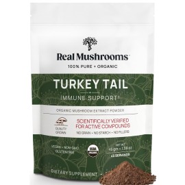 Real Mushrooms Turkey Tail Mushroom Powder - Organic Mushroom Extract for Daily Wellness Gut Harmony, & Energy Support with Beta Glucans - Vegan, Non-GMO, 45 Servings Functional Supplement