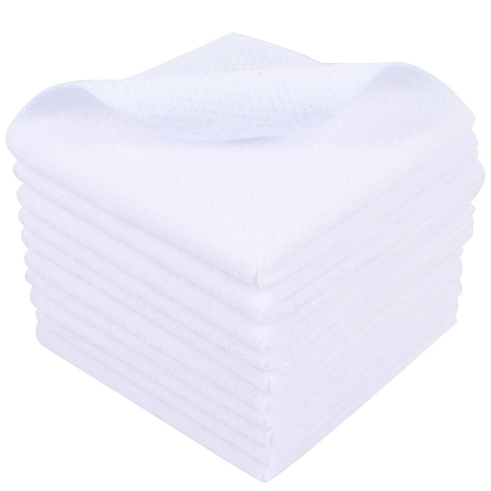 SINLAND Wholesale Microfiber Dish Cloth Best Kitchen Cloths Cleaning Cloths with Poly Scour Side 12Inchx12Inch 10 Pack White
