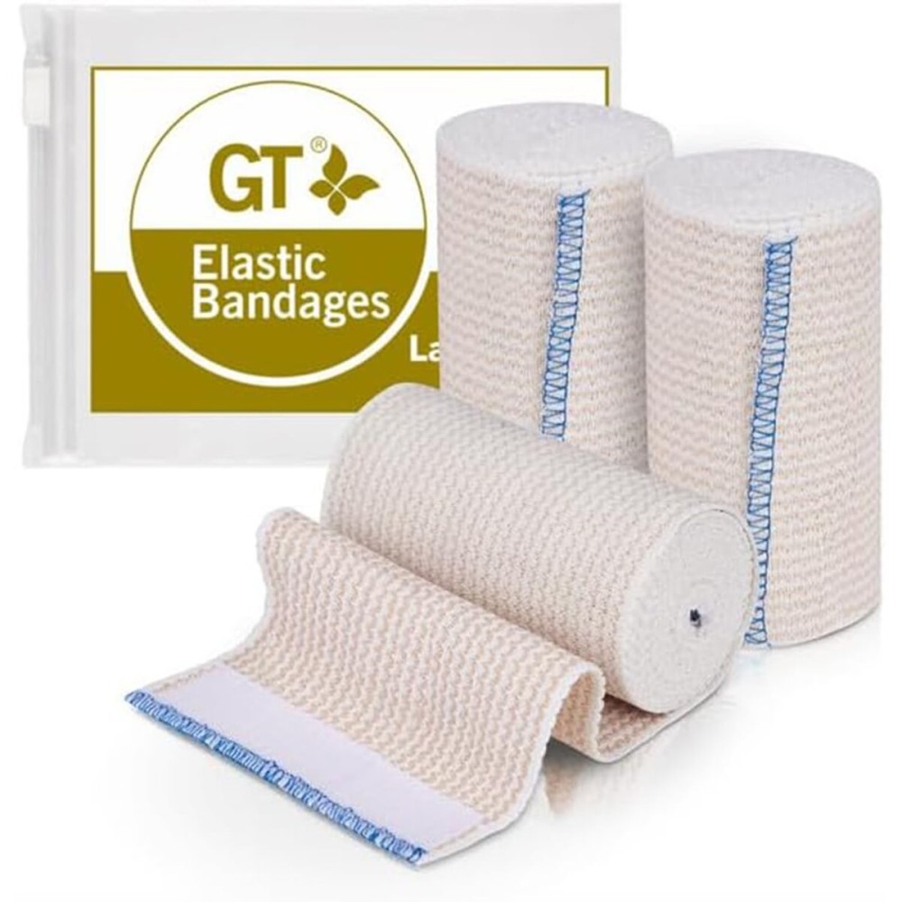 Premium Elastic Bandage Wrap (4 3 Pack) - Hook & Loop Fasteners at Both Ends - Latex Free Hypoallergenic Compression Roll - Reusable Bandages Best for Waist, Legs, Elbow & Knee Wrap