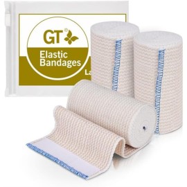 Premium Elastic Bandage Wrap (4 3 Pack) - Hook & Loop Fasteners at Both Ends - Latex Free Hypoallergenic Compression Roll - Reusable Bandages Best for Waist, Legs, Elbow & Knee Wrap