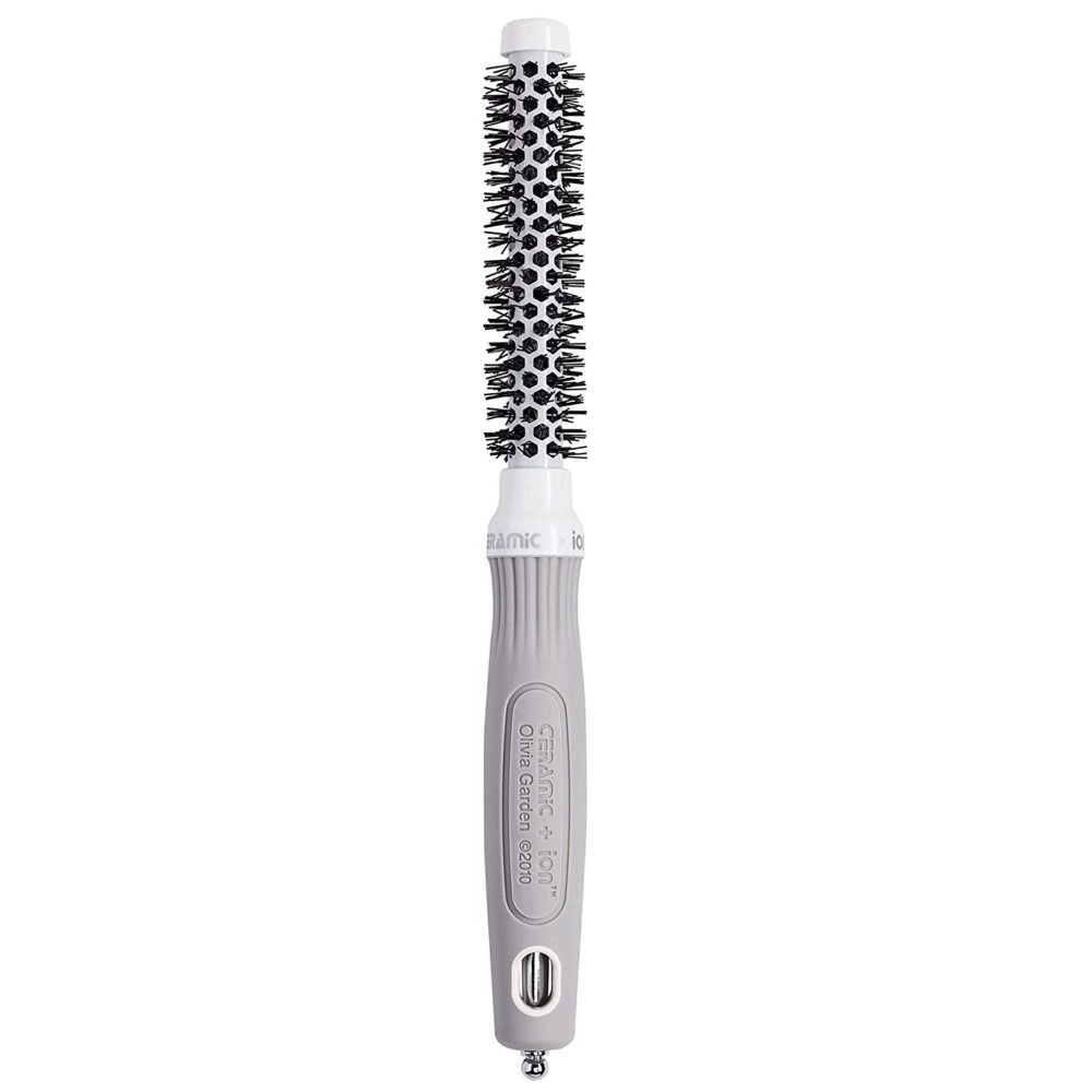 Olivia Garden Ceramic + Ion Round Thermal Hair Brush - Not Electrical - Professional Blowout Brush for Normal to Thick Hair - 0.5-Diameter Barrel - White and Grey - CI-15
