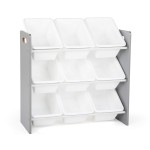 Humble Crew 9-Bin Toy Organizer - Inspire Grey with White Plastic Bins, 3-Tier Storage Solution for Kids\' Playrooms and Nurseries