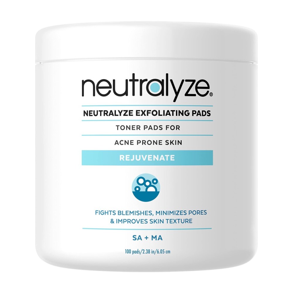 Neutralyze Exfoliating Acne Toner Pads - Dual Textured, Maximum Strength Acne Wipes for Face & Body with 2% Salicylic Acid & 2% Mandelic Acid for Teens & Adults (100 Wipes)