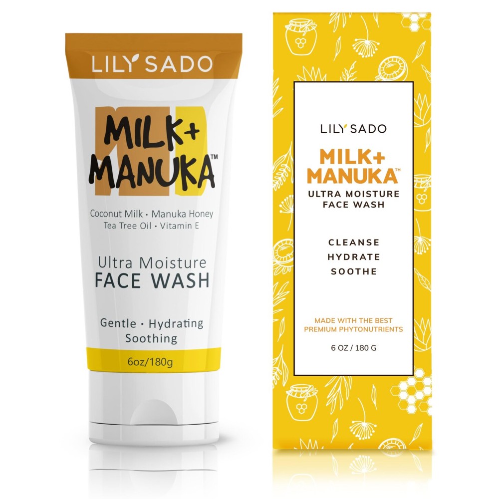 LILY SADO MILK+MANUKA Coconut Milk & Manuka Honey Cream Face Cleanser - Natural Ultra Moisturizing Facial Wash Cleanses, Balances, Soothes & Hydrates - Large 6oz
