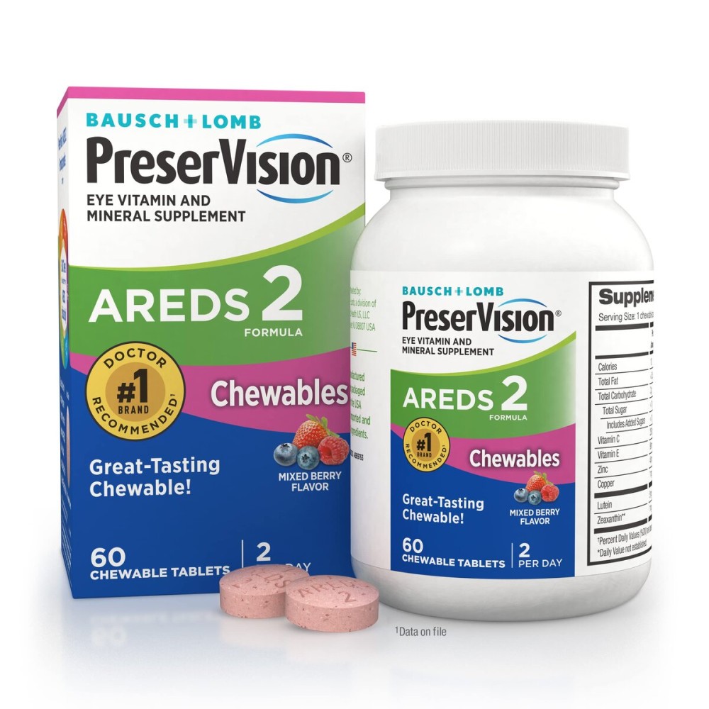 PreserVision AREDS 2 Eye Vitamins, 1 Eye Doctor Recommended Brand, Chewable Lutein and Zeaxanthin Supplement with Vitamin C, Vitamin E,Zinc, and Copper, Mixed Berry, 60 Tablets
