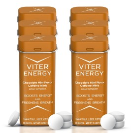Viter Energy Caffeinated Mints 40mg Caffeine, B Vitamins, Sugar Free. (Chocolate Mint, 20pcs, 6 Pack)