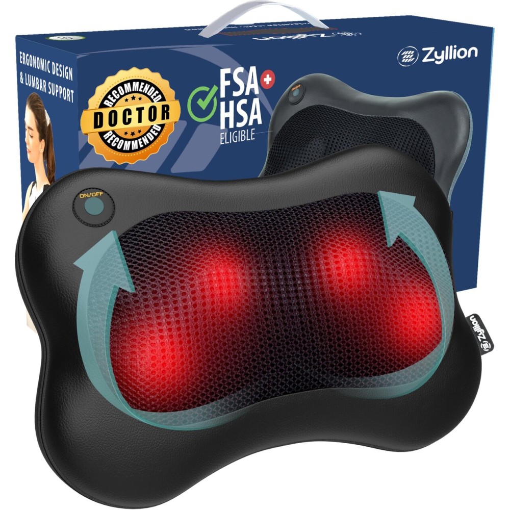 Zyllion Shiatsu Back and Neck Massager with Heat - Cordless Rechargeable 3D Electric Kneading Deep Tissue Massage Pillow for Muscle Pain Relief, Black, ZMA-13RB