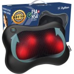 Zyllion Shiatsu Back and Neck Massager with Heat - Cordless Rechargeable 3D Electric Kneading Deep Tissue Massage Pillow for Muscle Pain Relief, Black, ZMA-13RB