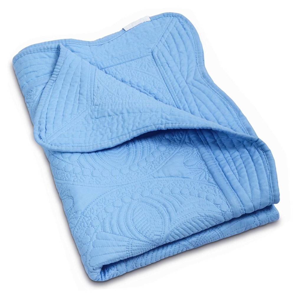 MONOBLANKS Baby Quilt Personlized Monogram Lightweight Embossed Scalloped Throw Blanket Four Seasons (Blue)