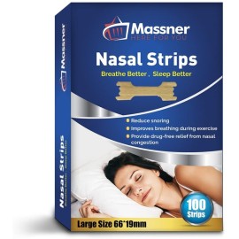 MASSNER Nasal Strips for Snoring & Breathing - Soft, Plastic-Free Nose Strips for Sleeping - Drug-Free, No Magnet Design for Comfortable Airflow (Large 100 Count)